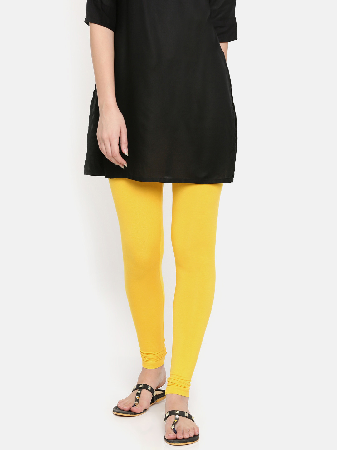 

De Moza Yellow Solid Ankle-Length Leggings
