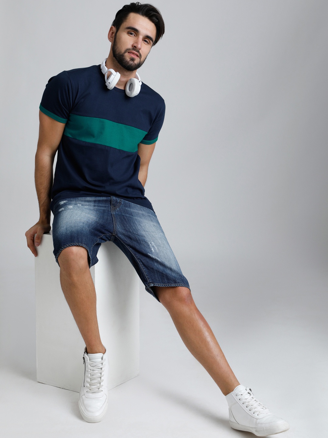 

DILLINGER Men Navy Blue Colourblocked T-shirt