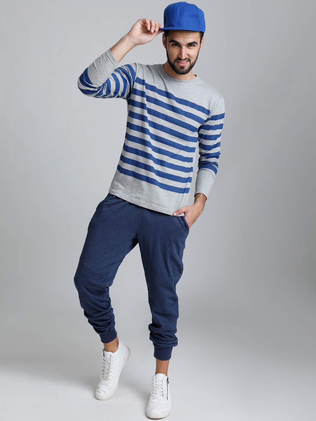 

DILLINGER Men Grey Melange Striped Round Neck T-shirt