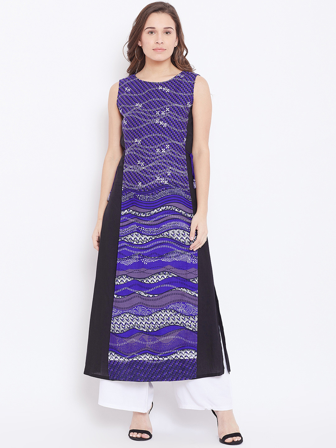 

Global Desi Women Blue & Black Printed A-Line Kurta