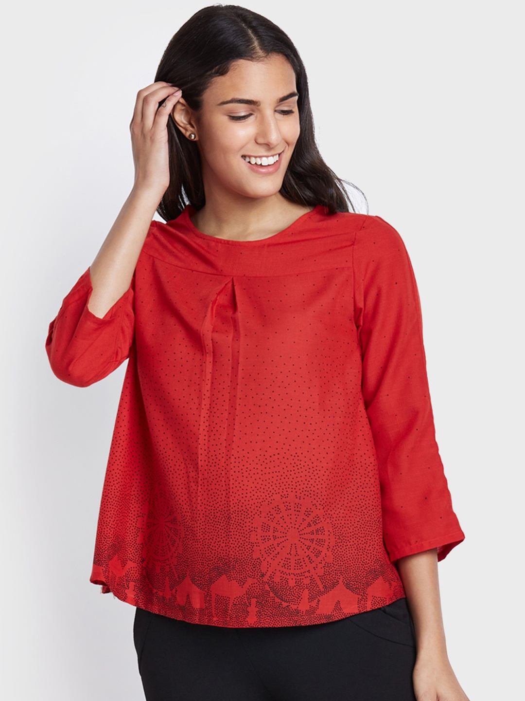 

Global Desi Women Red Printed Top