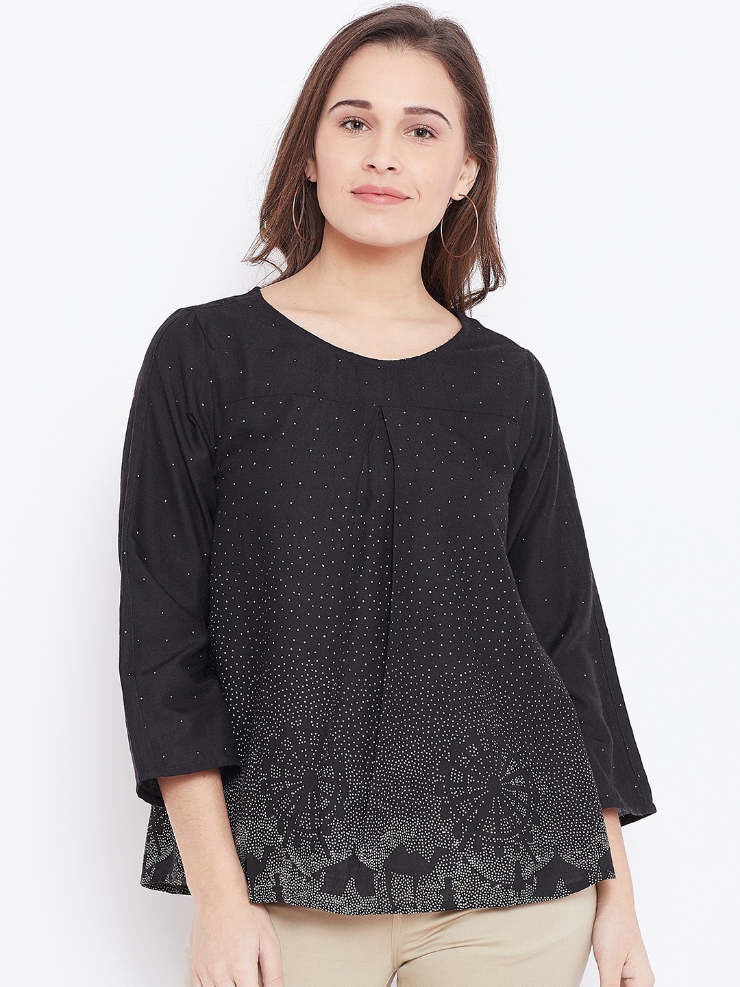 

Global Desi Women Black Printed Top