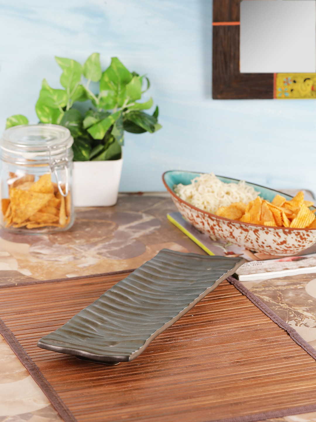 

VarEesha Brown Ceramic Kabab/Snacks Platter