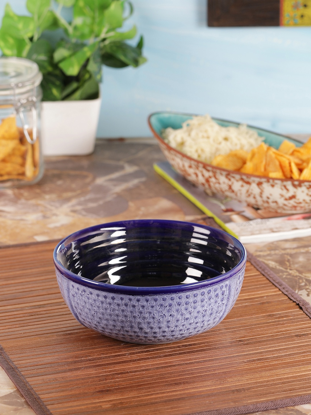 

VarEesha Blue Textured Ceramic Serving Bowl