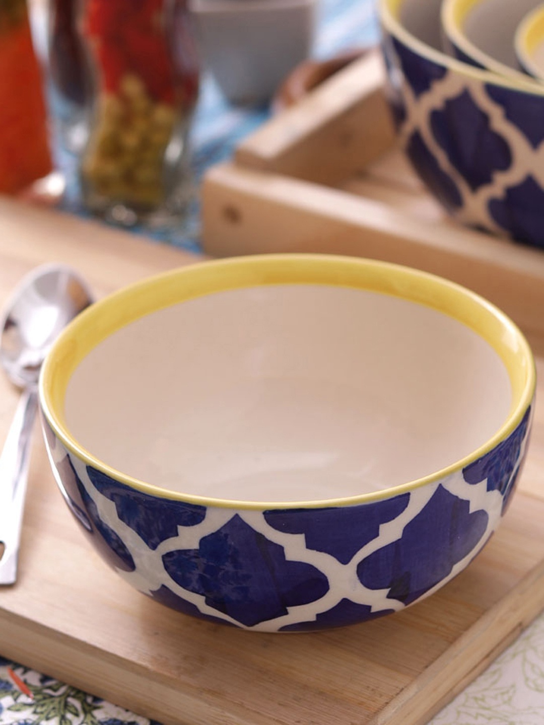 

VarEesha Blue Hand-Painted Ceramic 7 Inch Mixing & Serving Bowl