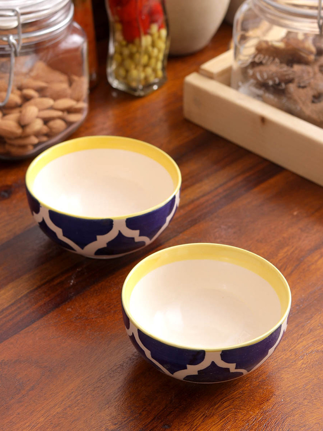 

VarEesha Blue & White Set of 2 Hand-Painted Ceramic Mixing and Serving Bowls
