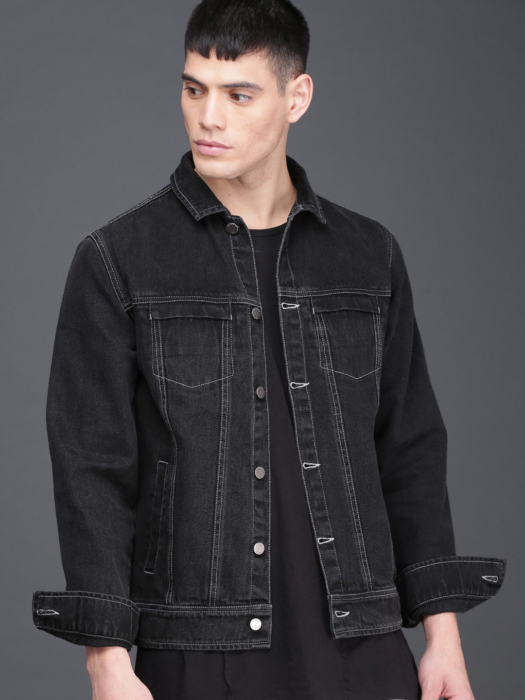 

WROGN Men Black Solid Denim Jacket