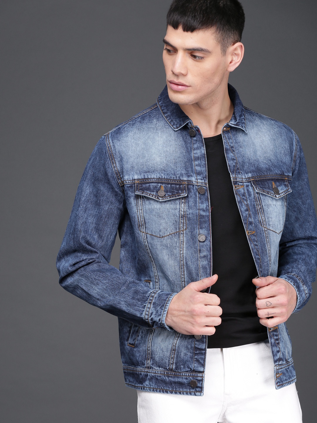 

WROGN Men Blue Solid Denim Jacket