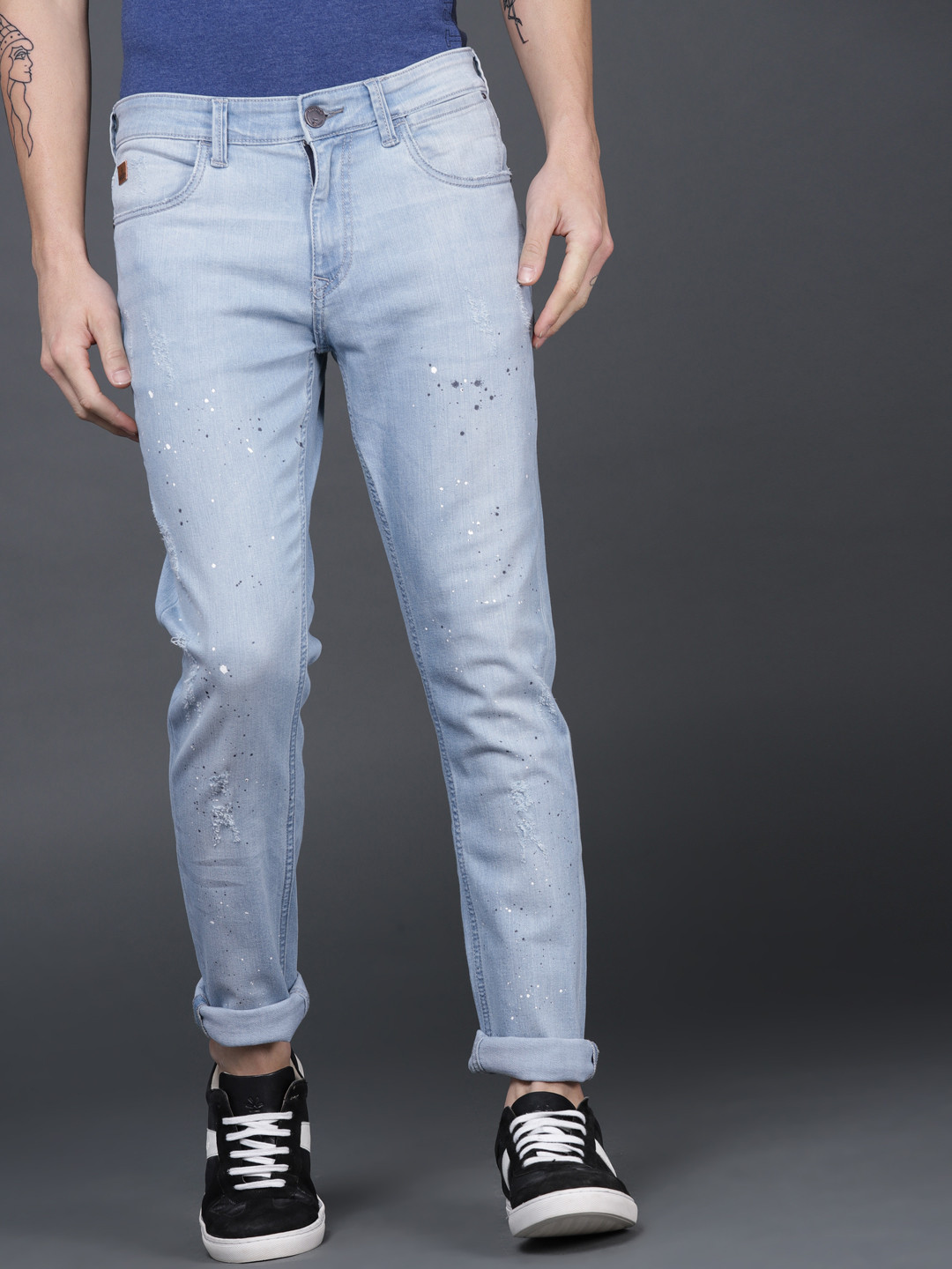 

WROGN Men Blue Slim Fit Mid-Rise Low Distress Stretchable Jeans