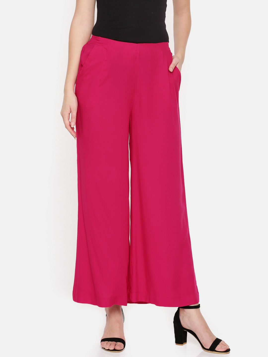 

De Moza Women Magenta Solid Wide Leg Palazzos