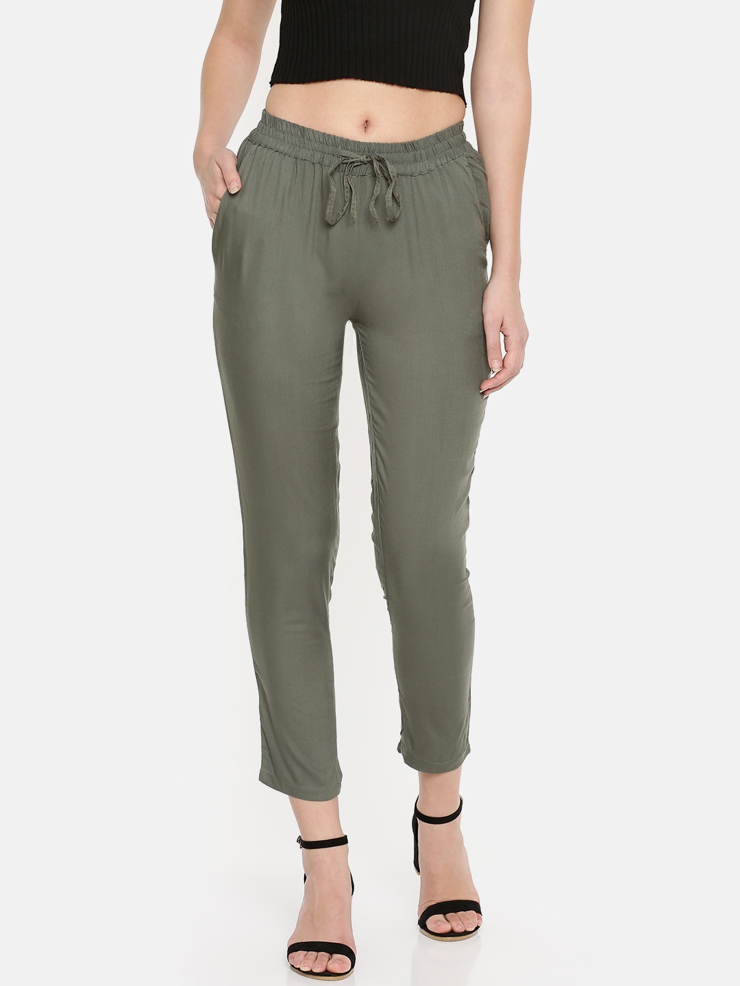 

De Moza Women Grey Regular Fit Solid Regular Cropped Trousers