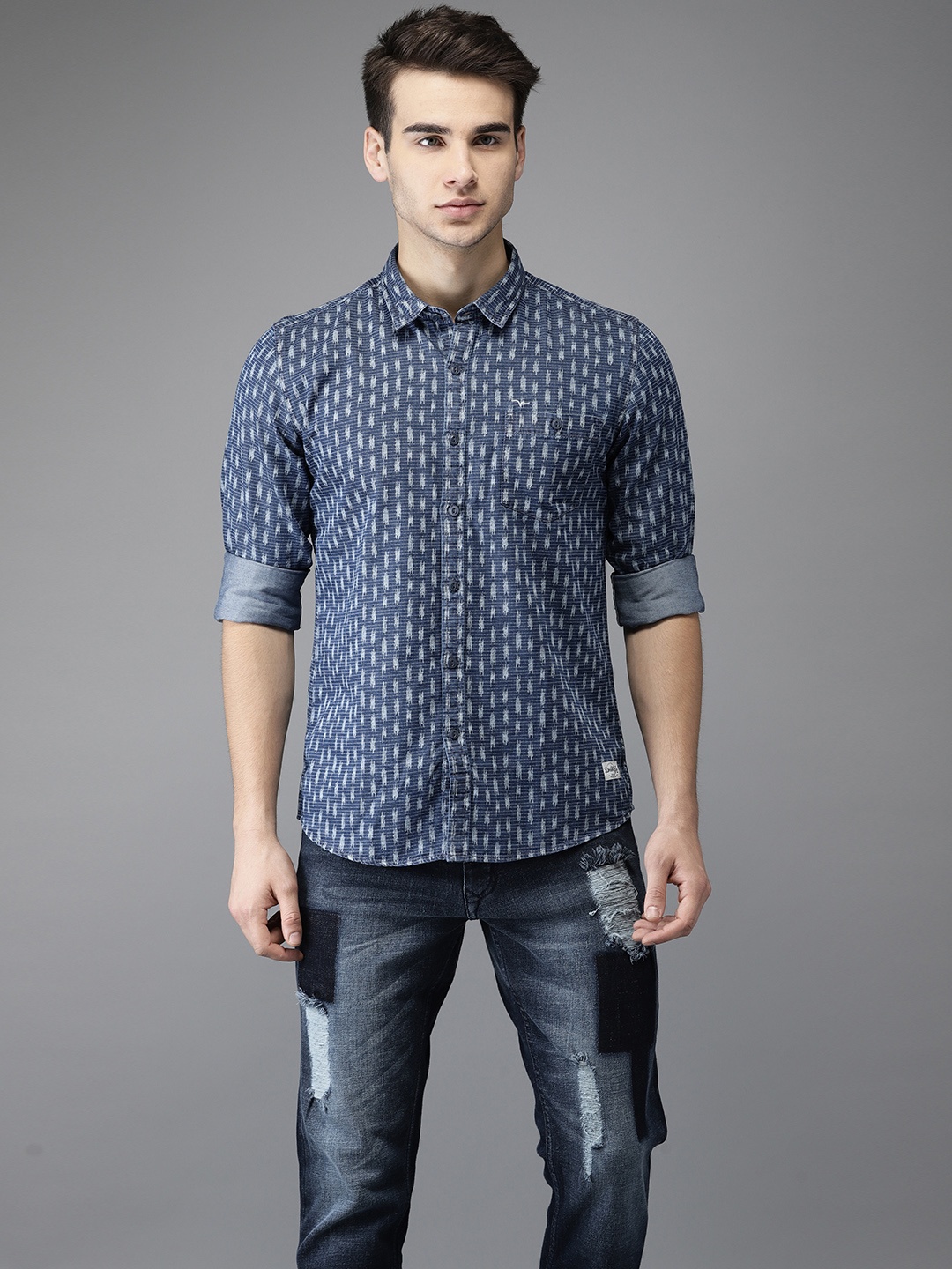 

Flying Machine Men Blue Nancy Regular Fit Printed Casual Shirt