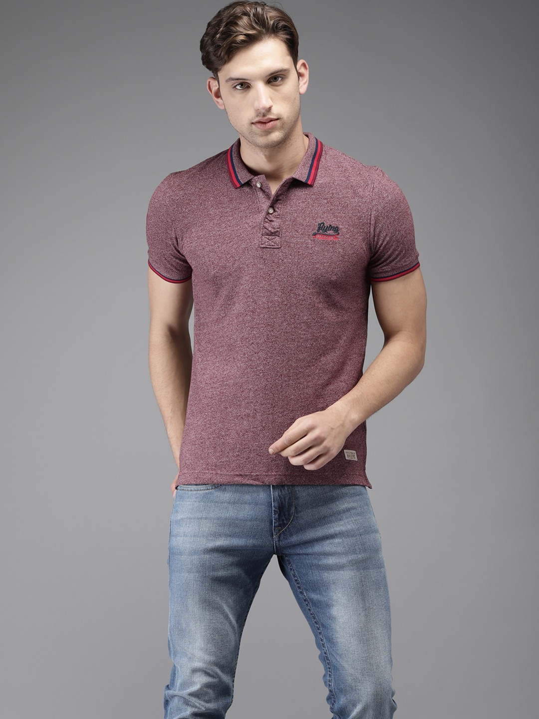 

Flying Machine Men Purple Solid Polo Collar T-shirt