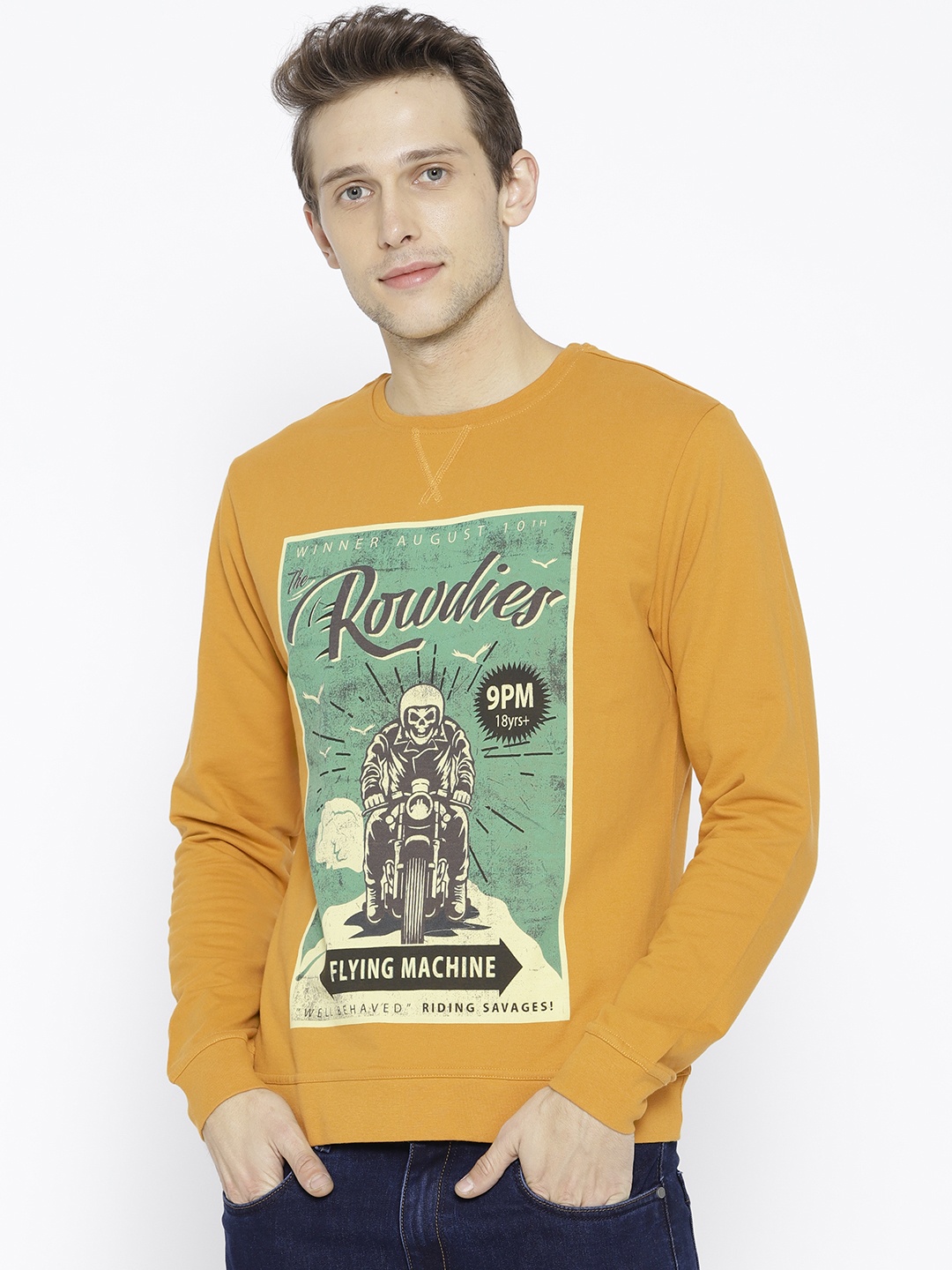 

Flying Machine Men Mustard Yellow & Green Printed Sweatshirt