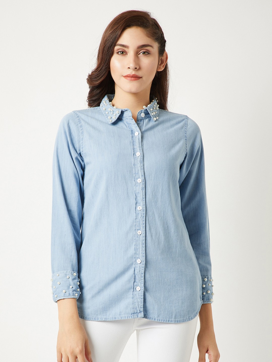 

Miss Chase Women Blue Regular Fit Solid Casual Denim Shirt