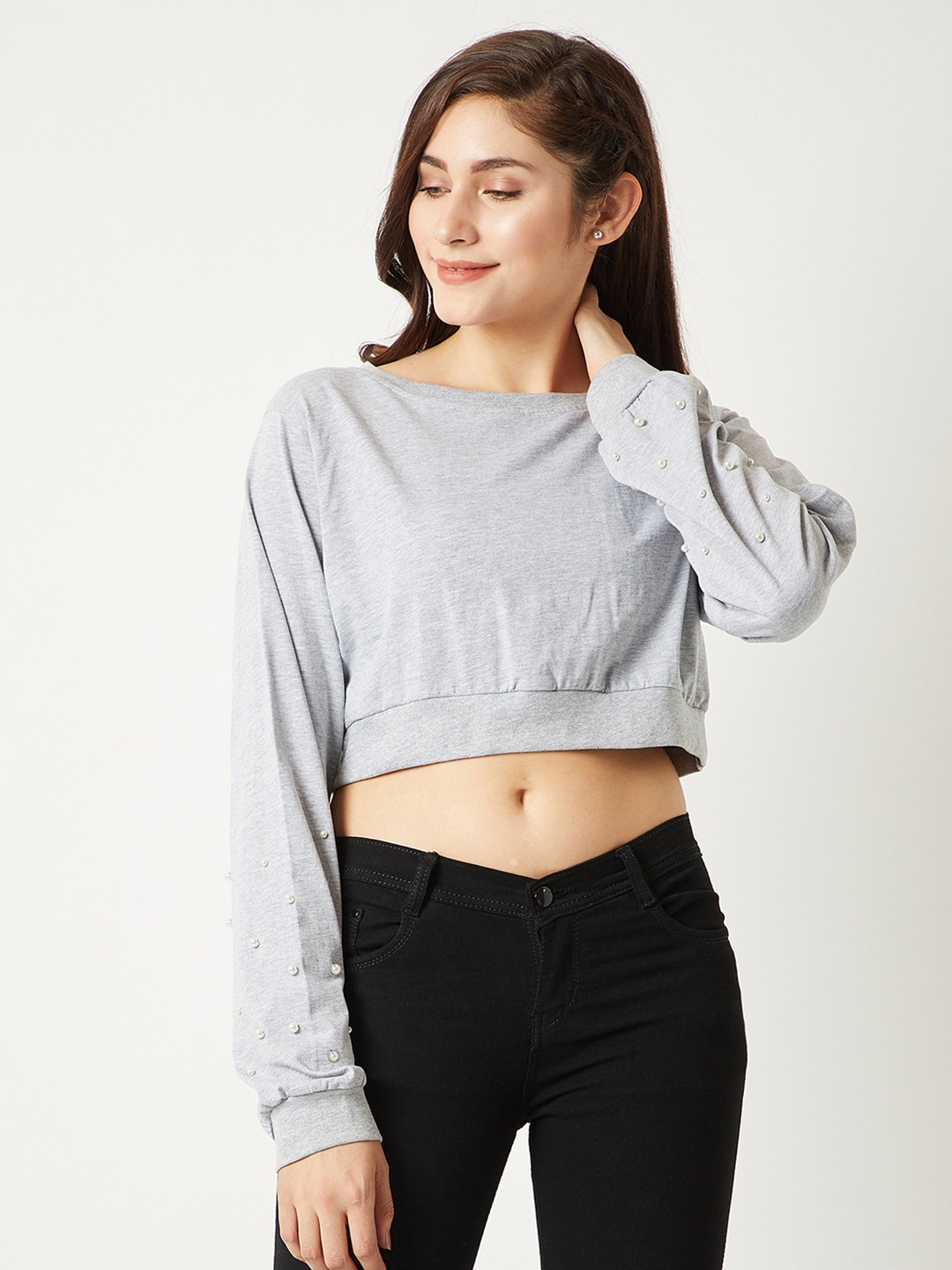 

Miss Chase Women Grey Solid Pure Cotton Top