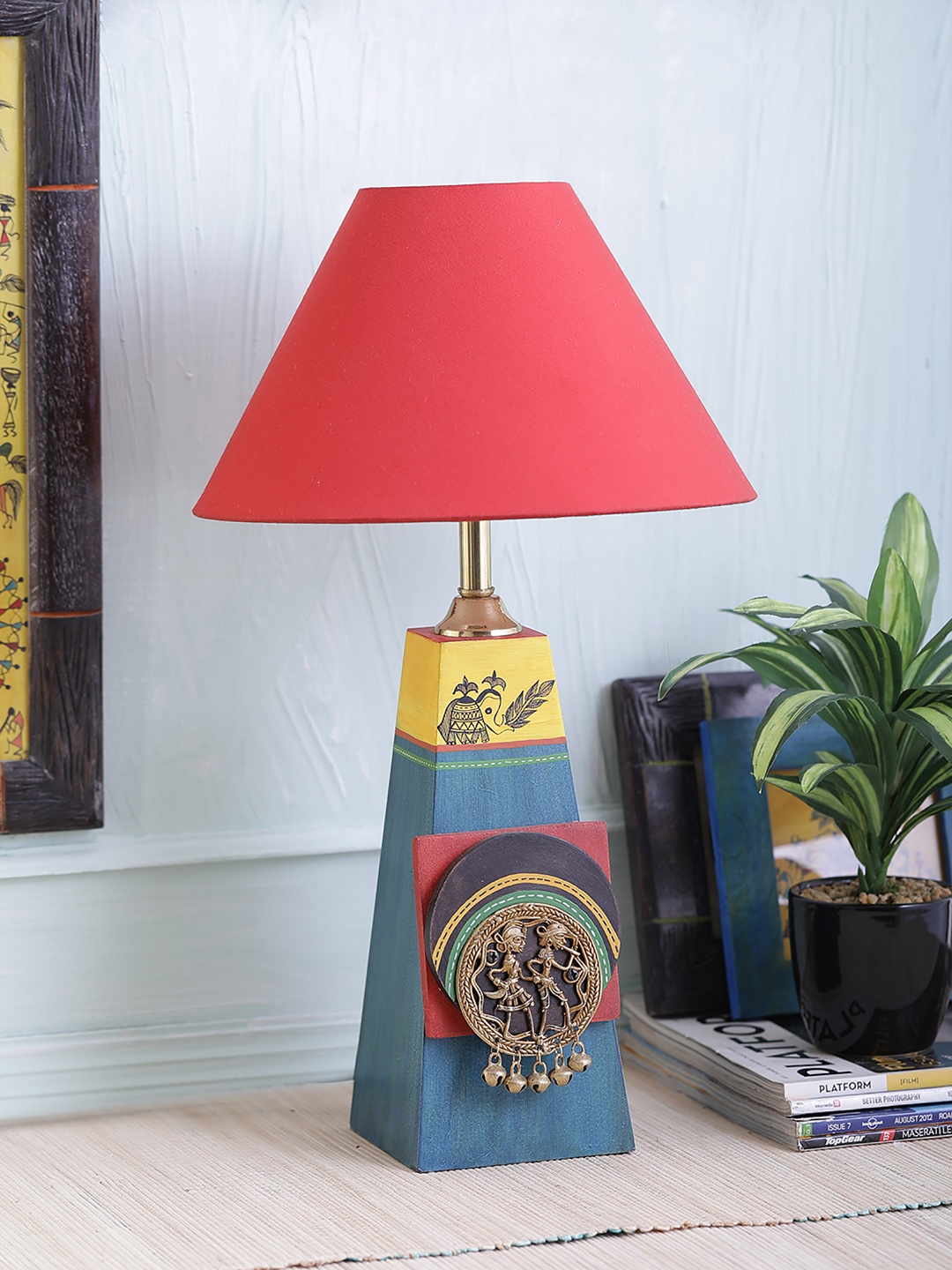 

VarEesha Red Solid Hand Painted Wooden Bedside Standard Lamp Shade