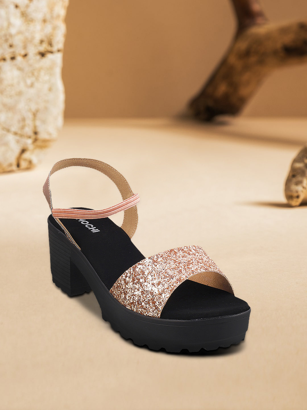

Mochi Women Rose-Gold Toned Solid Sandals