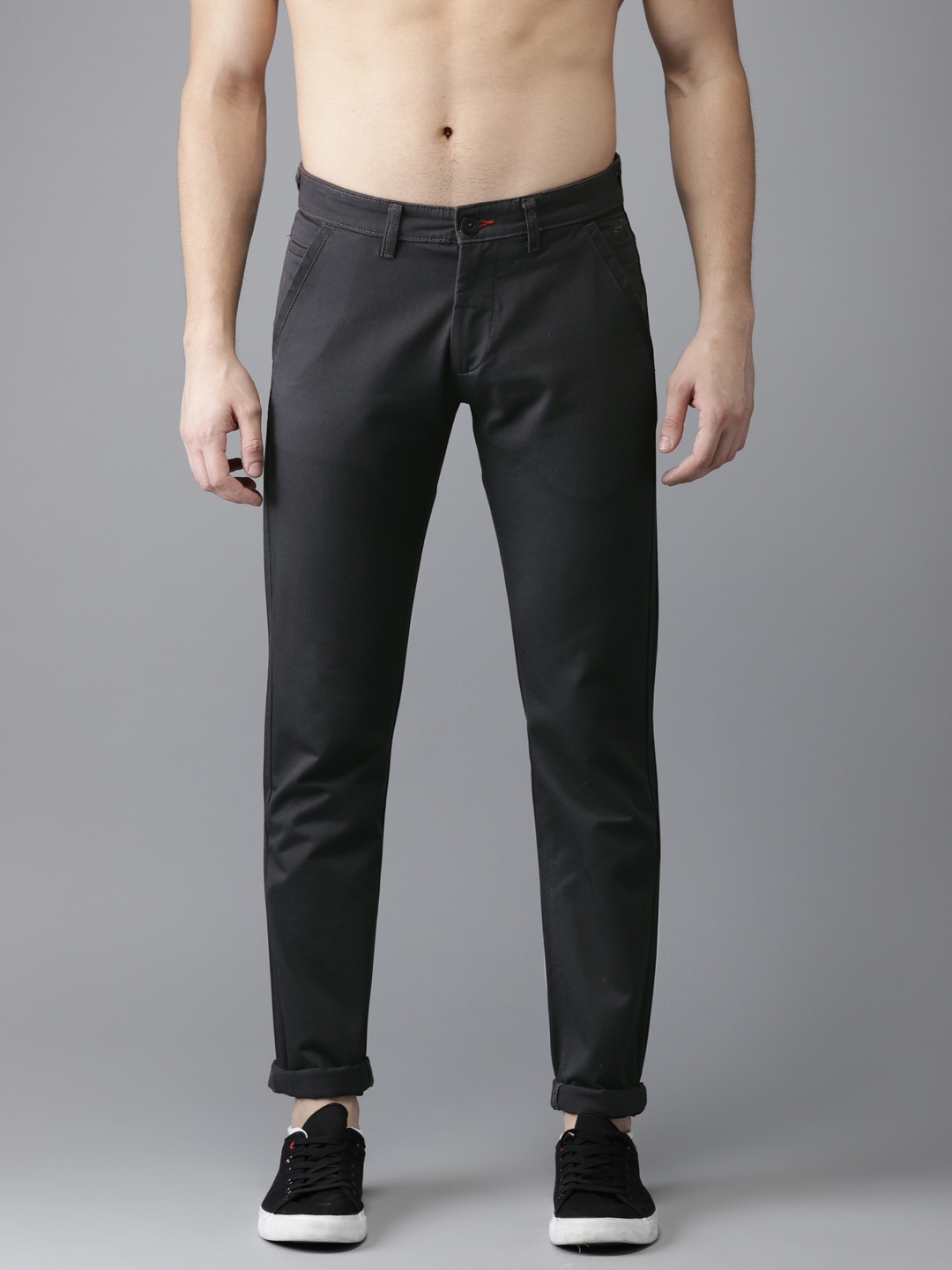 

Flying Machine Men Charcoal Grey Slim Fit Solid Chinos