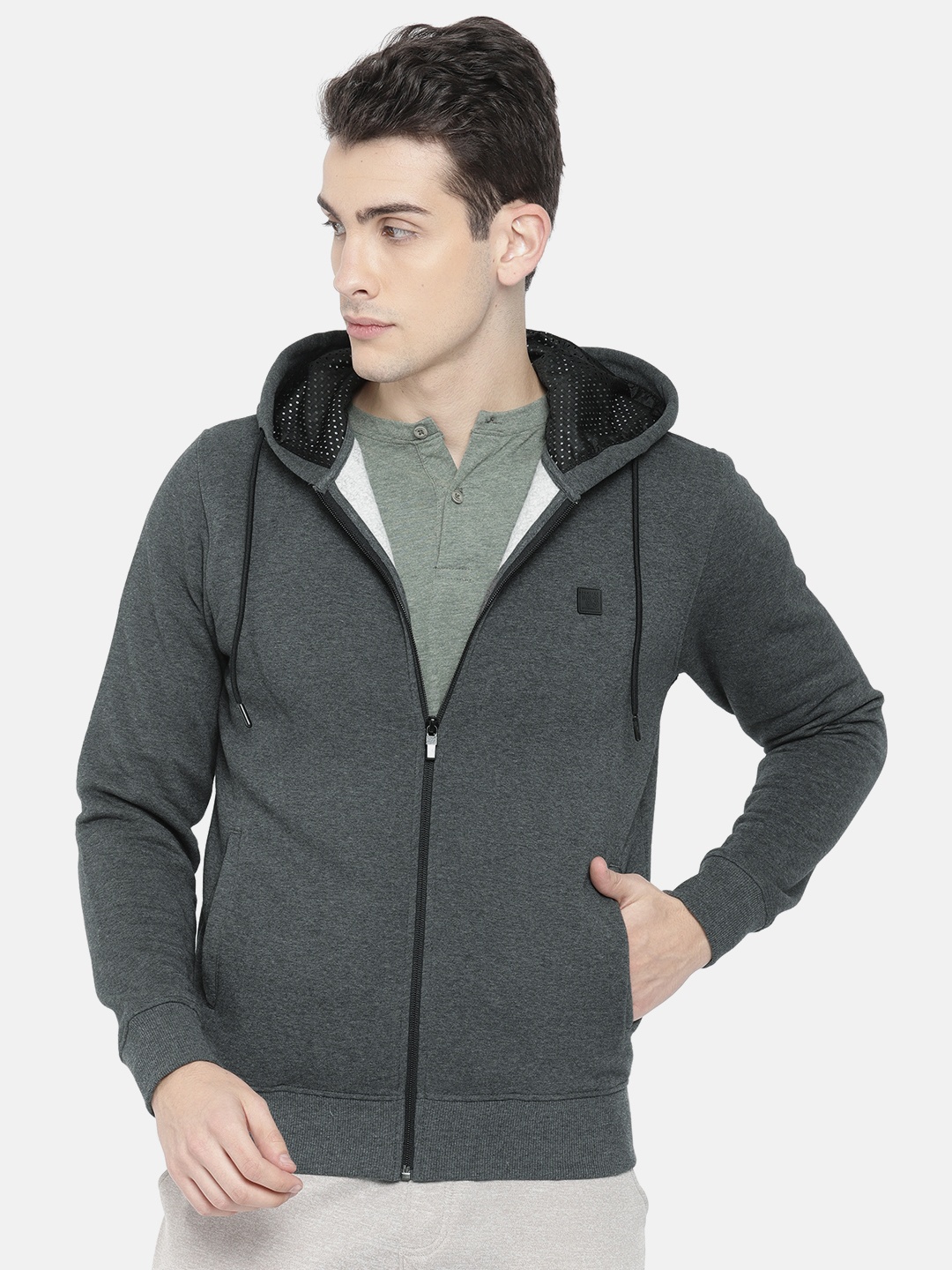 

Proline Active Men Grey Solid Hooded Sweatshirt