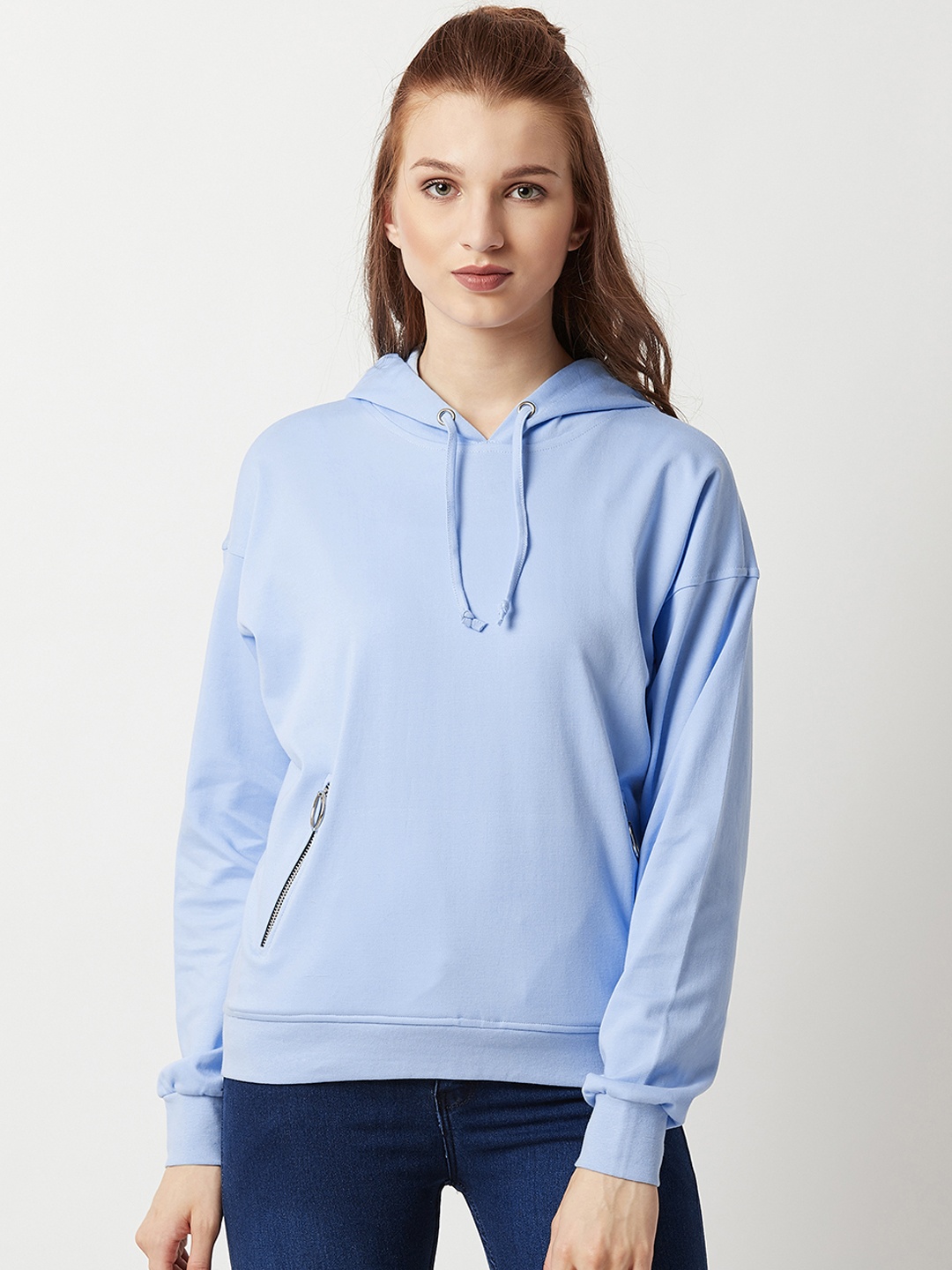 

Miss Chase Women Blue Solid Hooded Sweatshirt