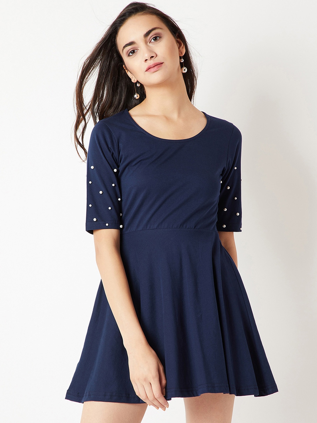 

Miss Chase Women Navy Blue Embellished Fit and Flare Dress