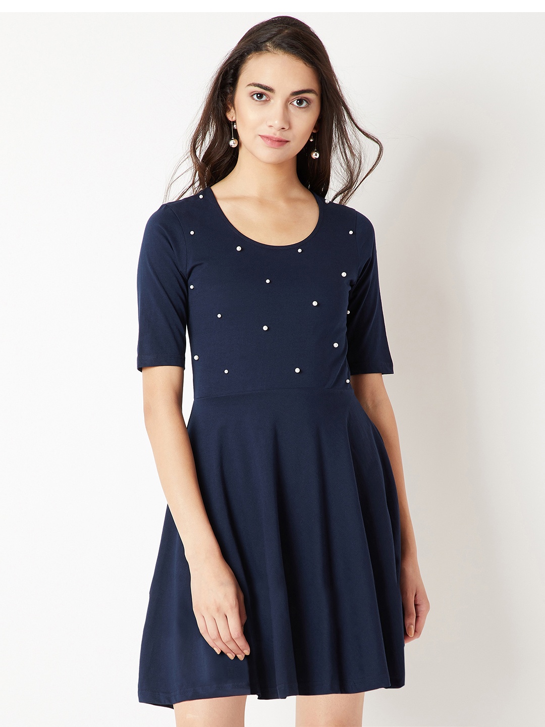 

Miss Chase Women Navy Blue Embellished Fit and Flare Dress