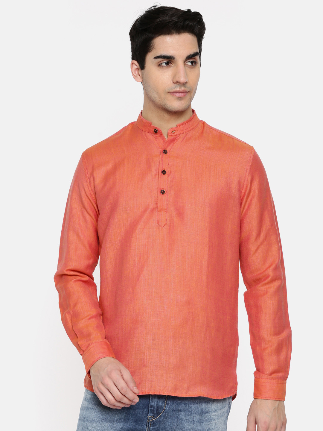 

British Club Men Rust Red Solid Straight Kurta