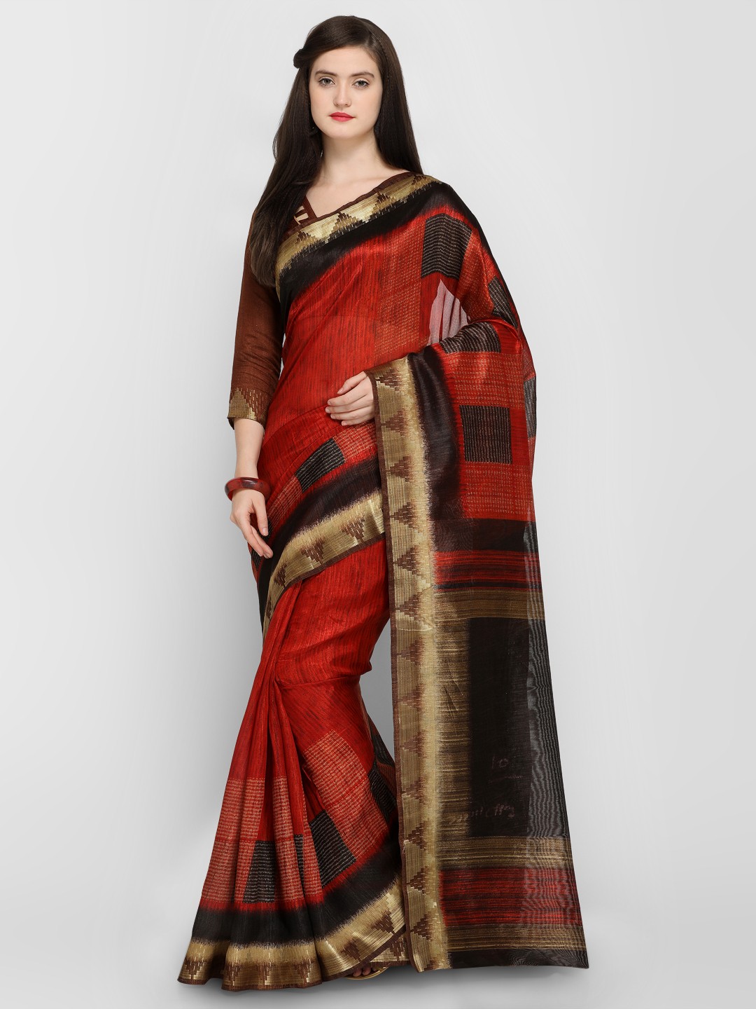 

Shaily Red & Beige Silk Cotton Woven Design Saree