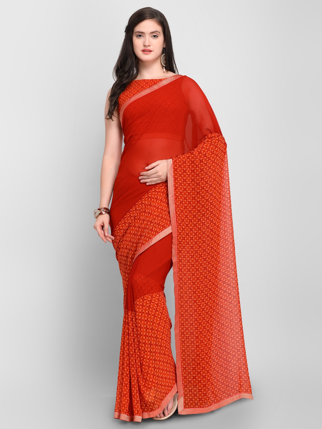 

Shaily Red Printed Pure Georgette Saree