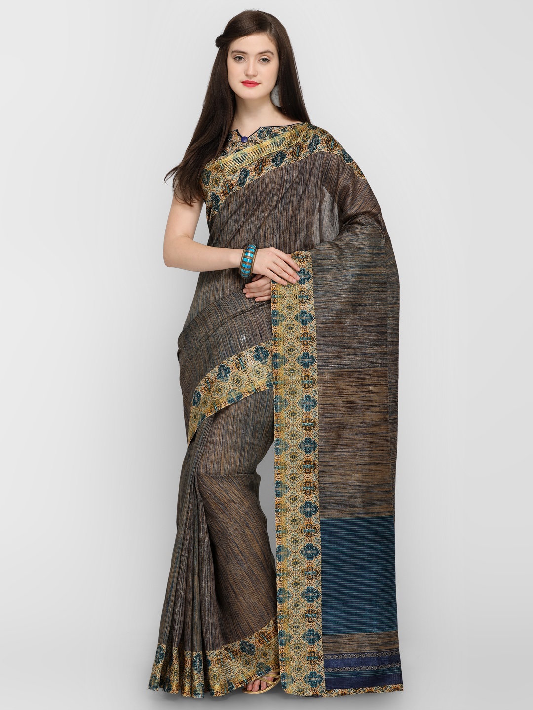 

Shaily Brown & Teal Silk Cotton Woven Design Saree