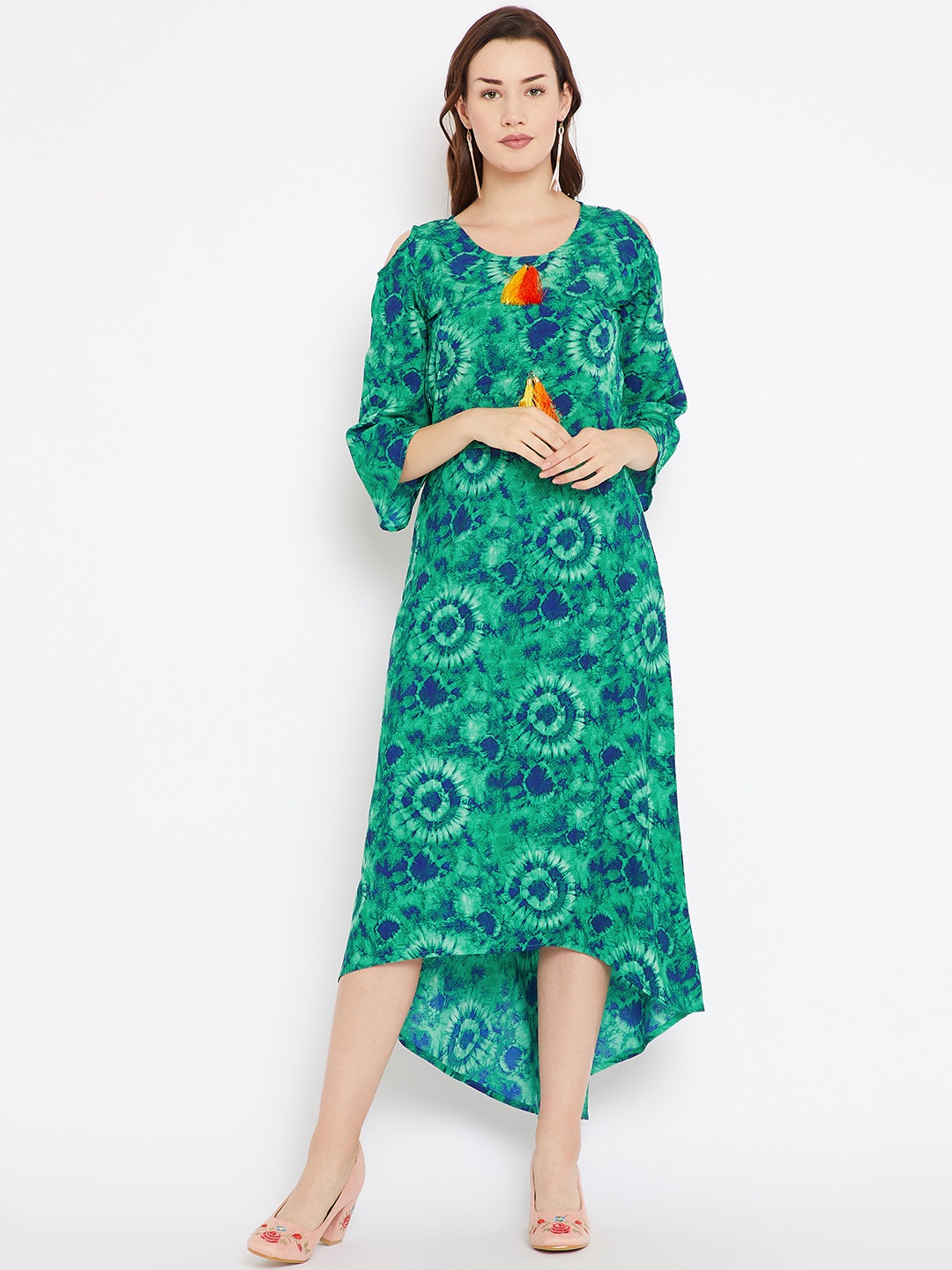 

Cottinfab Women Green & Blue Dyed Maxi Dress