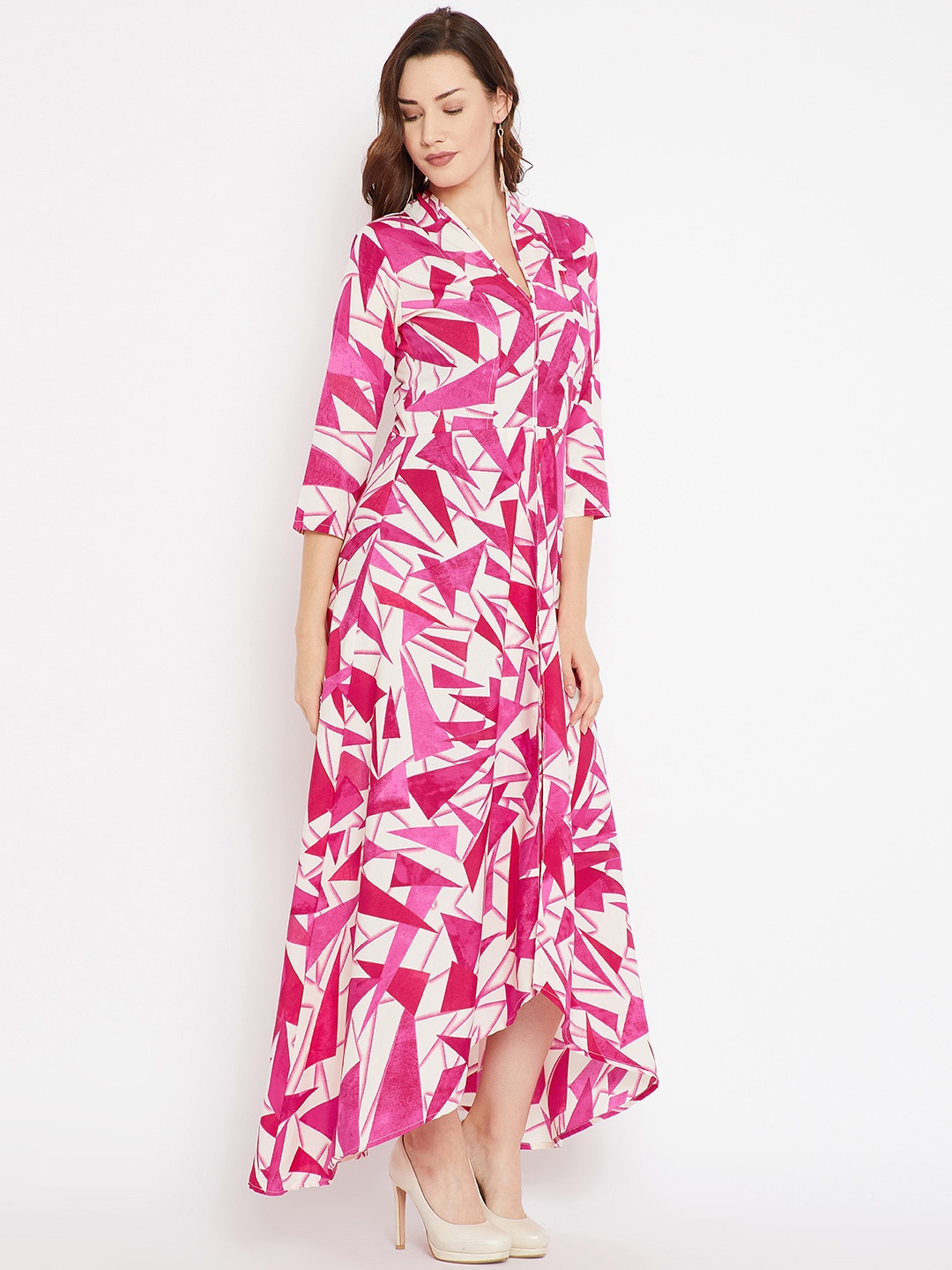 

Cottinfab Women Pink & White Printed Maxi Dress