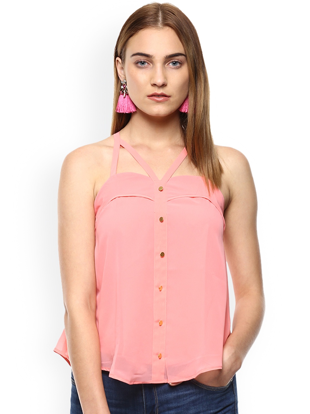 

ROVING MODE Women Pink Solid A-Line Top