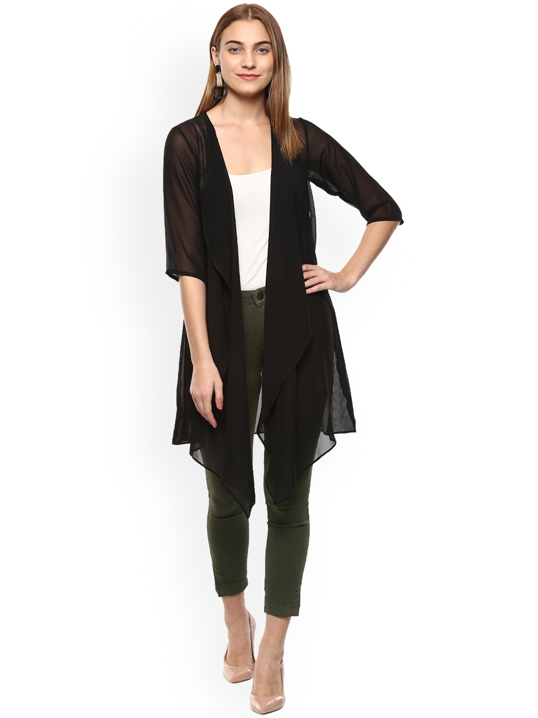 

ROVING MODE Black Solid Open Front Shrug