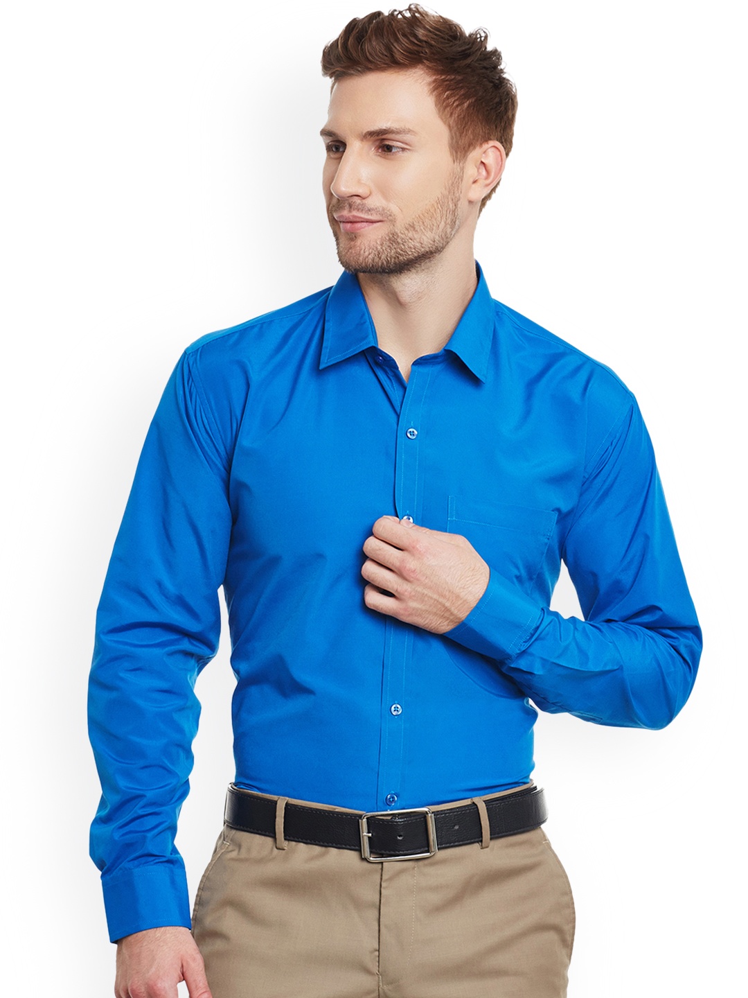 

English Navy Men Blue Slim Fit Solid Formal Shirt