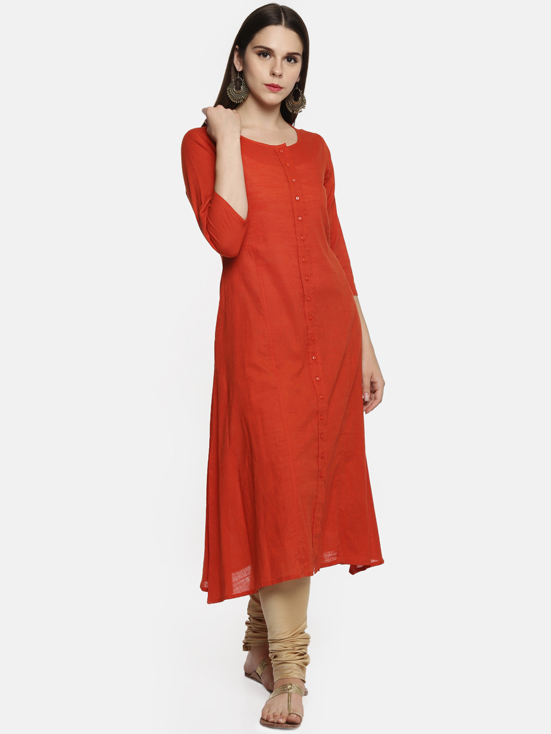 

RANGMANCH BY PANTALOONS Women Rust Brown Solid A-Line Kurta