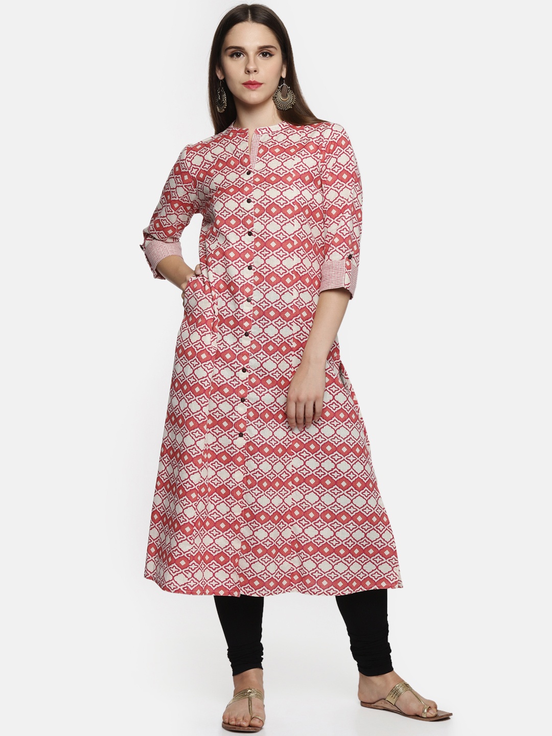

RANGMANCH BY PANTALOONS Women Off-White & Red Printed A-Line Kurta