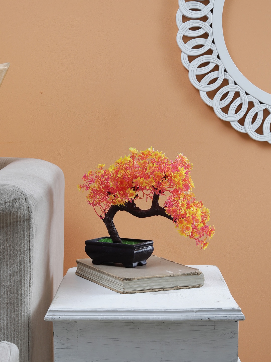 

FOLIYAJ Orange & Yellow Artificial Bonsai Pot