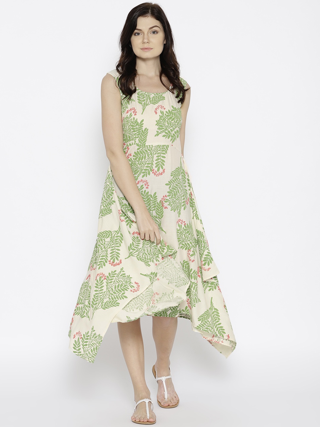 

MABISH by Sonal Jain Women Off-White & Green Printed Empire Dress