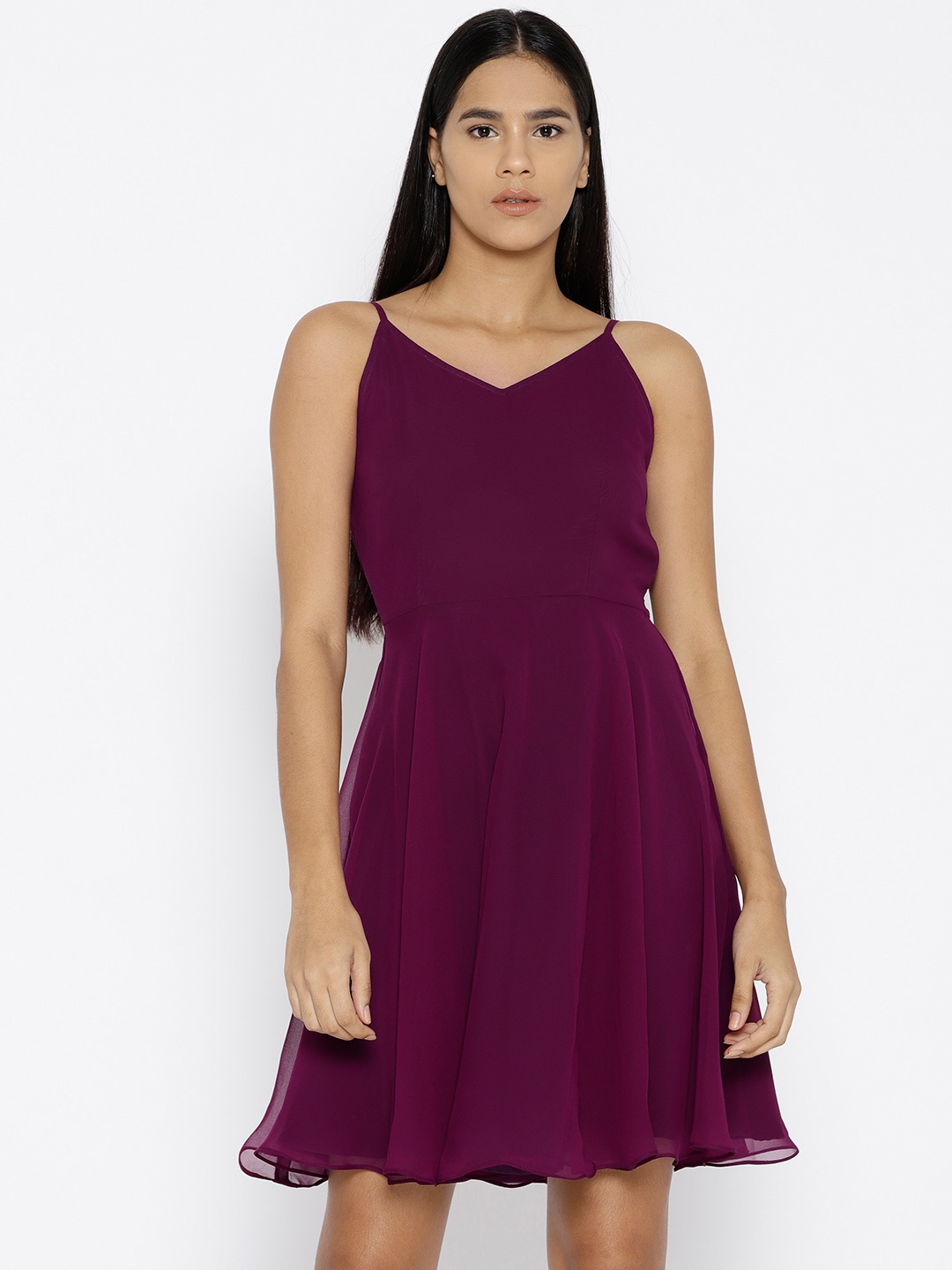 

MABISH by Sonal Jain Women Purple Solid Fit & Flare Dress