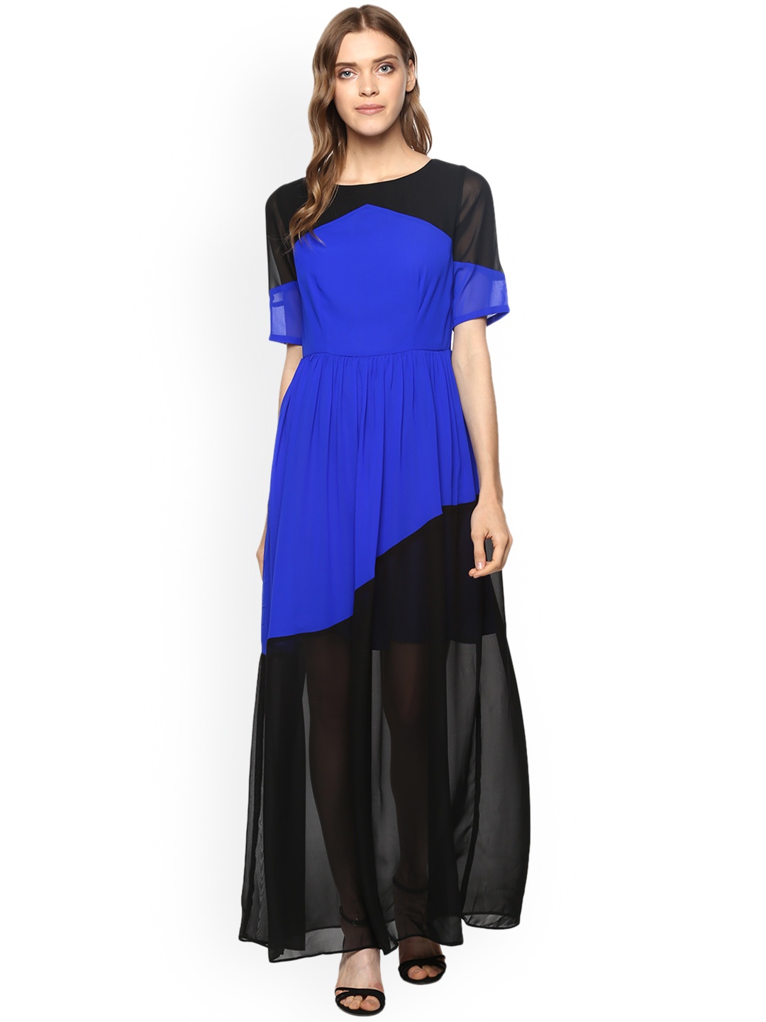 

ROVING MODE Women Blue Colourblocked Maxi Dress