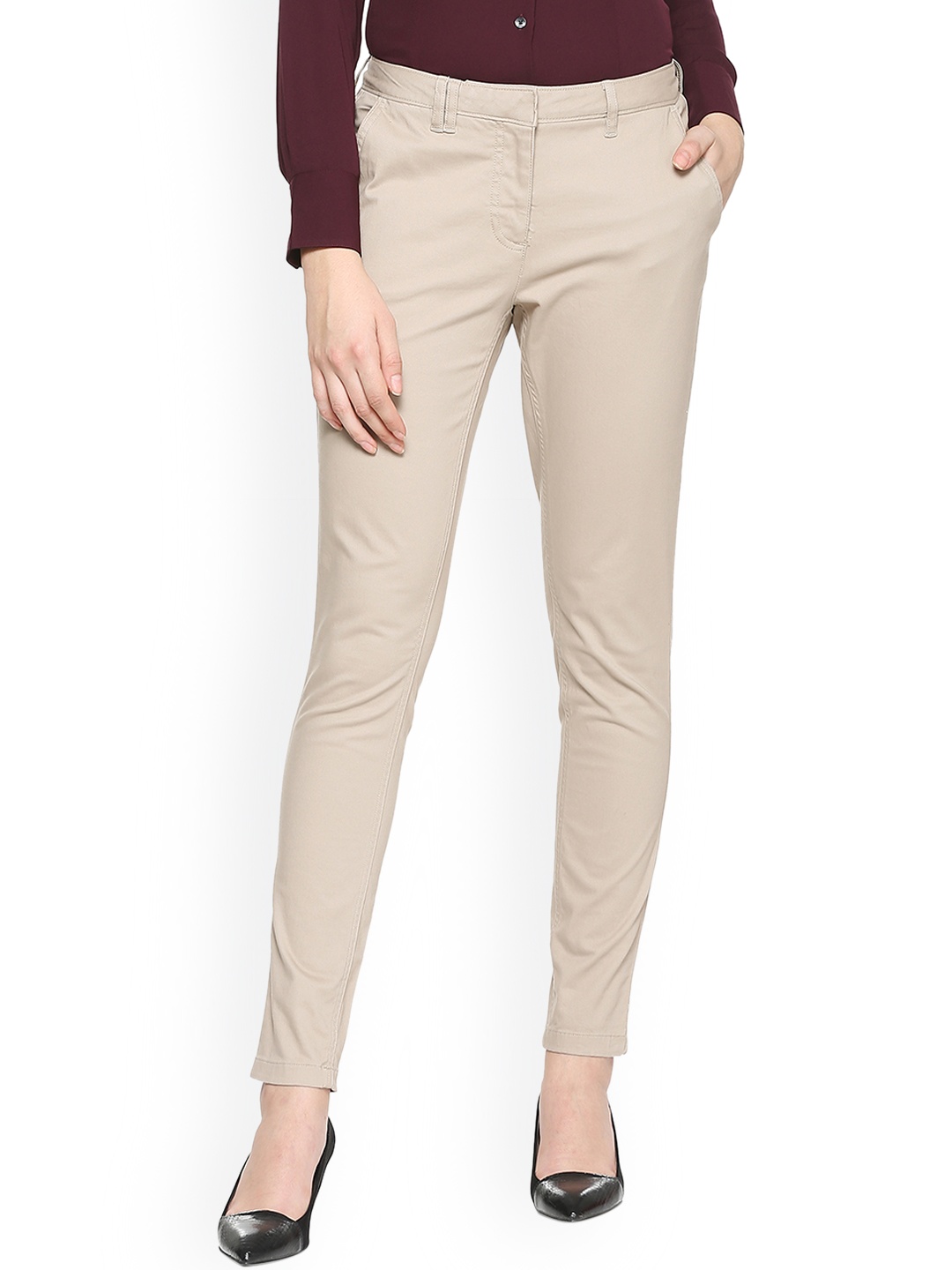 

Allen Solly Woman Beige Slim Fit Solid Formal Trousers