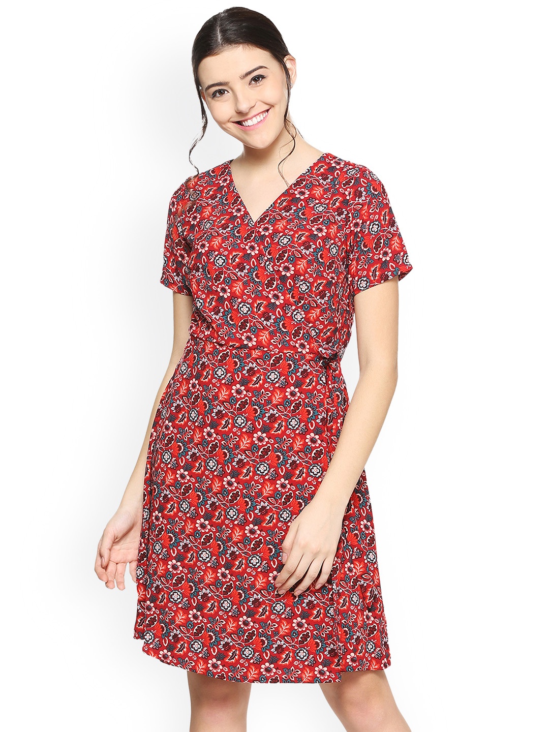 

Allen Solly Woman Maroon Printed Wrap Dress
