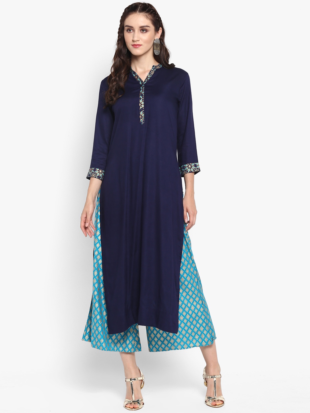 

Varanga Women Blue Solid Kurta with Palazzos