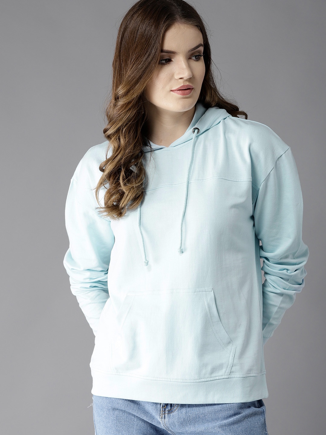 

HERE&NOW Women Blue Solid Hooded Sweatshirt