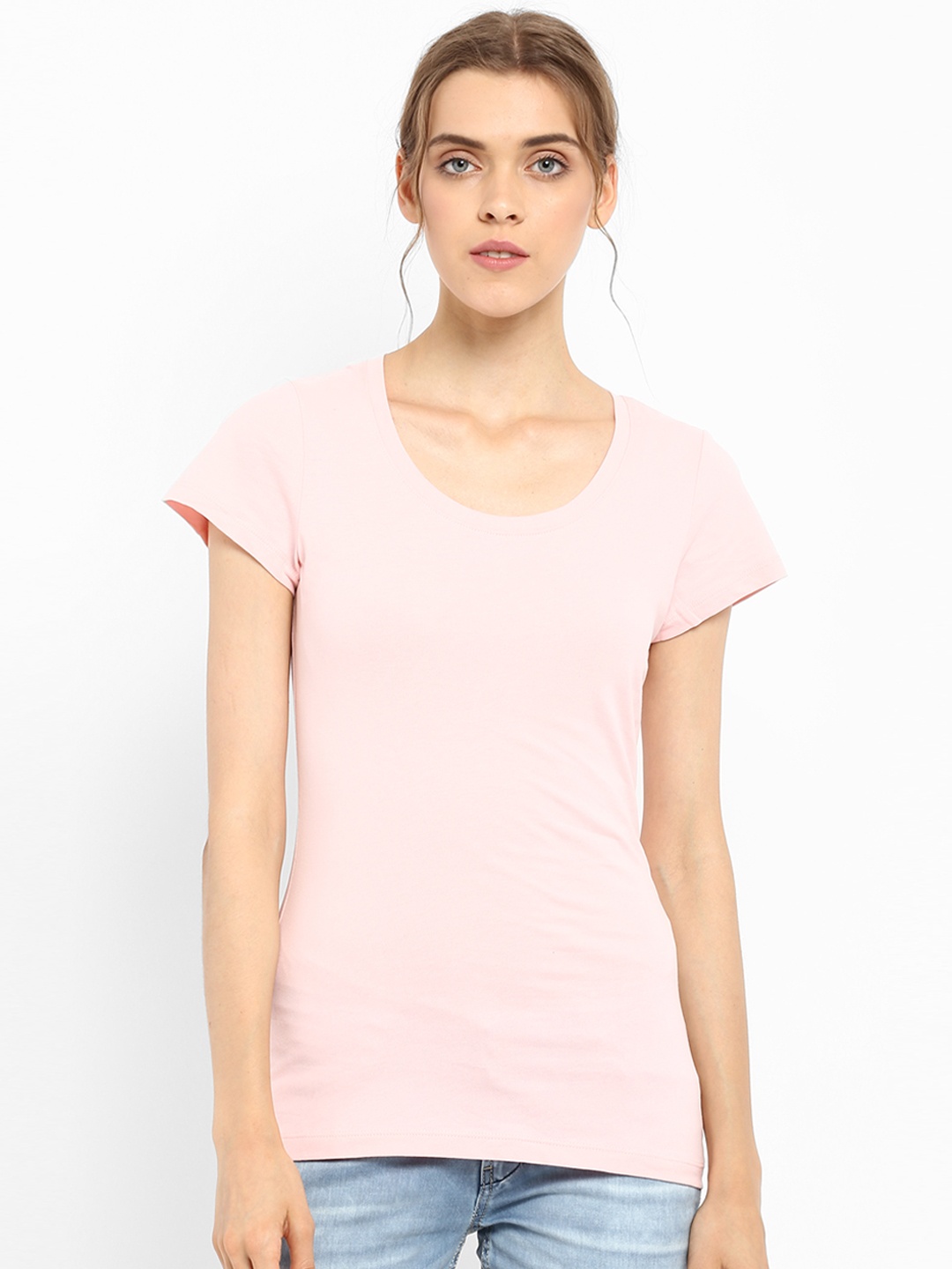 

Mode by Red Tape Women Pink Solid Round Neck T-shirt