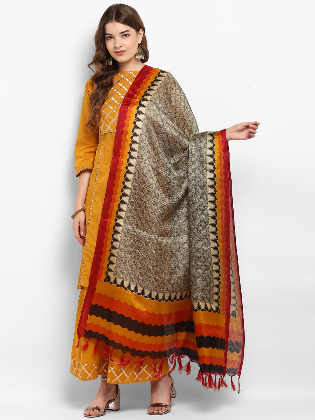 

Saree mall Red & Yellow Printed Dupatta