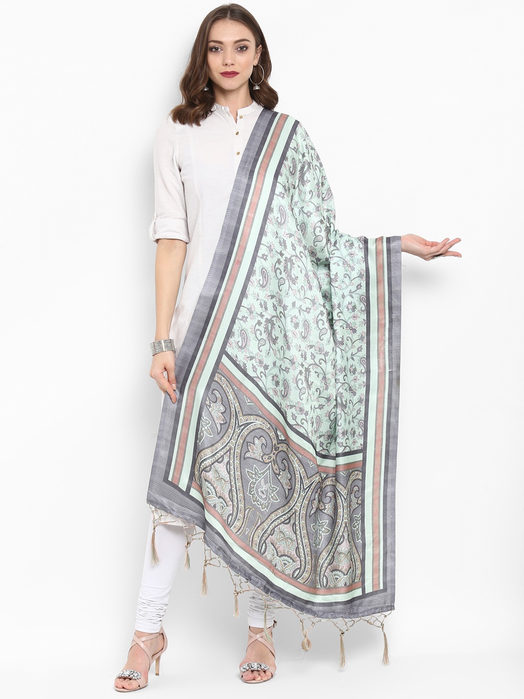 

Saree mall Green & Grey Printed Dupatta