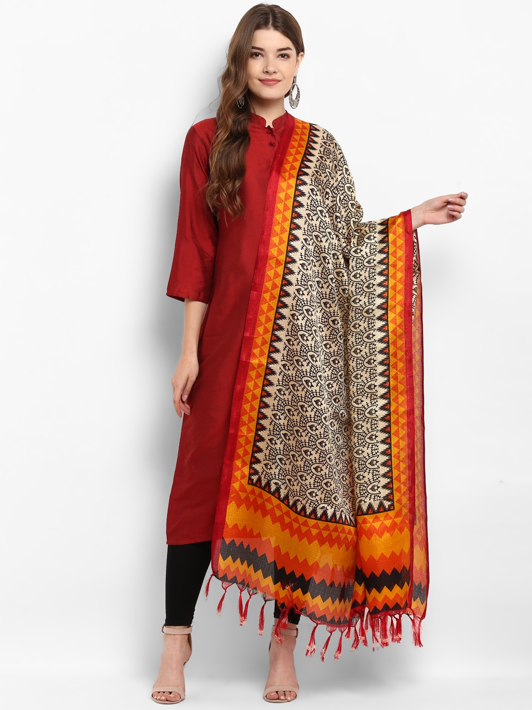 

Saree mall Cream-Coloured & Red Printed Dupatta